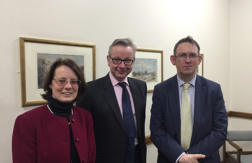 Cllr Charlotte Morley, Michael Gove MP and Paul Maynard MP