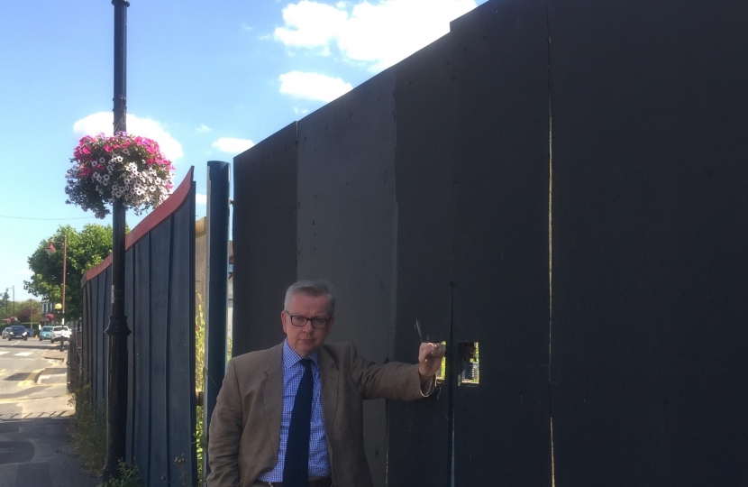 Michael Gove at the Guildford Road site in Lightwater