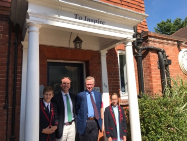 Michael Gove with Headmaster, Andrew Rudkin, Natalia and Henry 