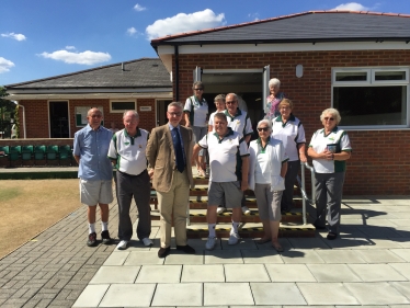 Michael Gove with club members outside the new extension