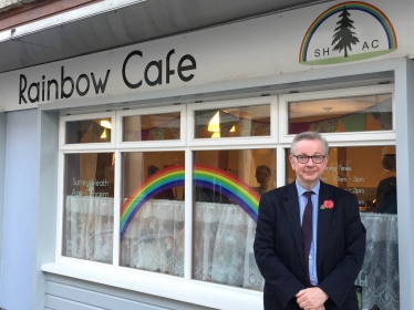 Michael Gove outside the Rainbow Cafe